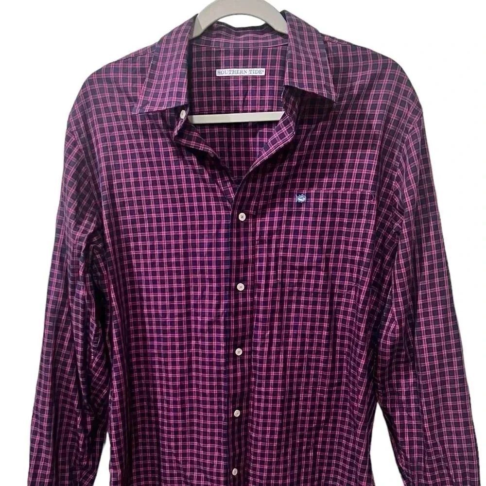 Southern Tide Men’s Long Sleeve Button Down Size Medium Tailored Fit pink plaid